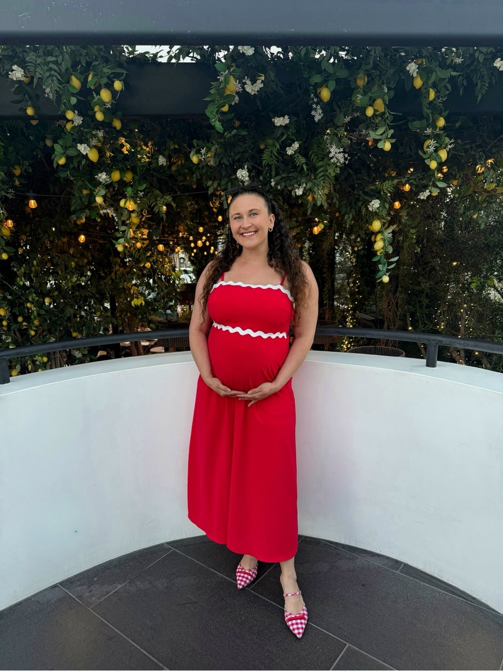 Red Midi Dress with Scalloped Trim ♡